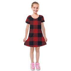 Red And Black Plaids Kids  Short Sleeve Velvet Dress by ConteMonfrey