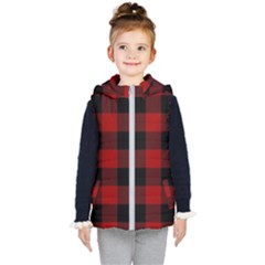 Red And Black Plaids Kids  Hooded Puffer Vest