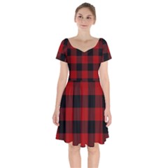 Red And Black Plaids Short Sleeve Bardot Dress by ConteMonfrey