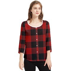 Red And Black Plaids Chiffon Quarter Sleeve Blouse by ConteMonfrey