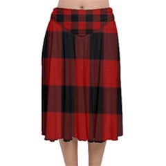 Red And Black Plaids Velvet Flared Midi Skirt