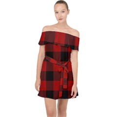 Red And Black Plaids Off Shoulder Chiffon Dress by ConteMonfrey