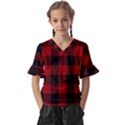 Red and black plaids Kids  V-Neck Horn Sleeve Blouse View1