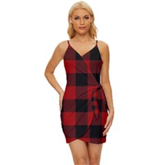 Red And Black Plaids Wrap Tie Front Dress