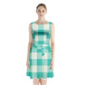 Blue and white plaids Sleeveless Waist Tie Chiffon Dress View1