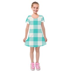 Blue And White Plaids Kids  Short Sleeve Velvet Dress by ConteMonfrey