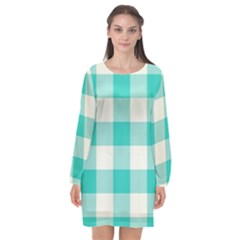 Blue And White Plaids Long Sleeve Chiffon Shift Dress  by ConteMonfrey