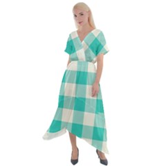 Blue And White Plaids Cross Front Sharkbite Hem Maxi Dress by ConteMonfrey