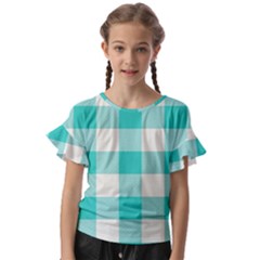 Blue And White Plaids Kids  Cut Out Flutter Sleeves by ConteMonfrey