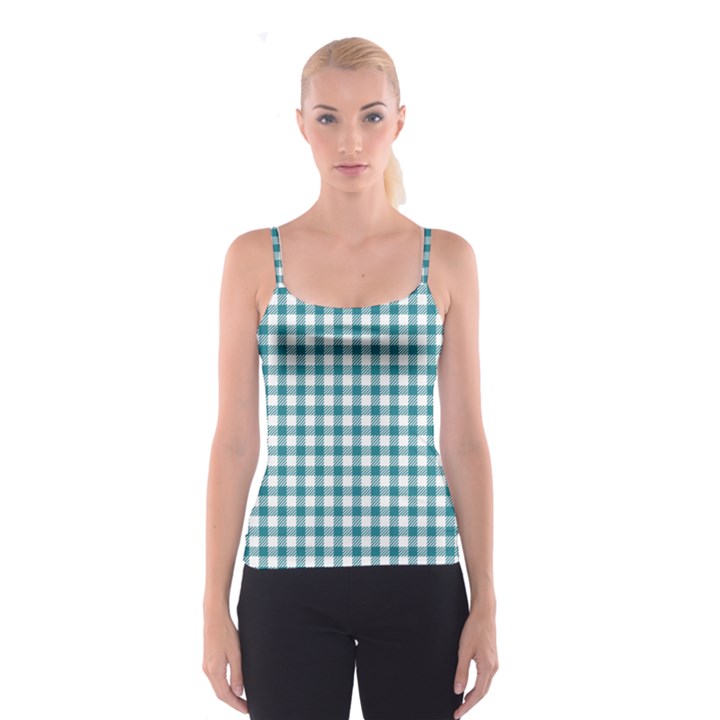 Straight Blue White Small Plaids Spaghetti Strap Top