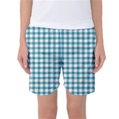 Straight Blue White Small Plaids Women s Basketball Shorts by ConteMonfrey