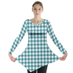 Straight Blue White Small Plaids Long Sleeve Tunic  by ConteMonfrey