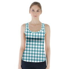 Straight Blue White Small Plaids Racer Back Sports Top by ConteMonfrey