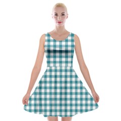 Straight Blue White Small Plaids Velvet Skater Dress by ConteMonfrey