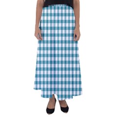 Straight Blue White Small Plaids Flared Maxi Skirt by ConteMonfrey