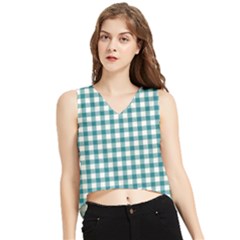 Straight Blue White Small Plaids V-neck Cropped Tank Top