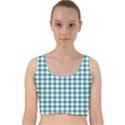 Straight Blue White Small Plaids Velvet Racer Back Crop Top View1