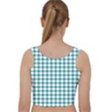 Straight Blue White Small Plaids Velvet Racer Back Crop Top View2