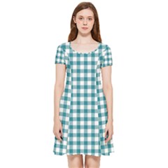 Straight Blue White Small Plaids Inside Out Cap Sleeve Dress by ConteMonfrey