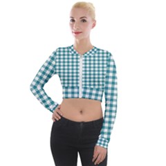 Straight Blue White Small Plaids Long Sleeve Cropped Velvet Jacket by ConteMonfrey