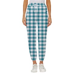 Straight Blue White Small Plaids Cropped Drawstring Pants by ConteMonfrey