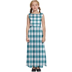 Straight Blue White Small Plaids Kids  Satin Sleeveless Maxi Dress by ConteMonfrey