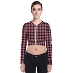 Straight Black Pink Small Plaids  Long Sleeve Zip Up Bomber Jacket by ConteMonfrey