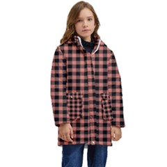 Straight Black Pink Small Plaids  Kid s Hooded Longline Puffer Jacket by ConteMonfrey