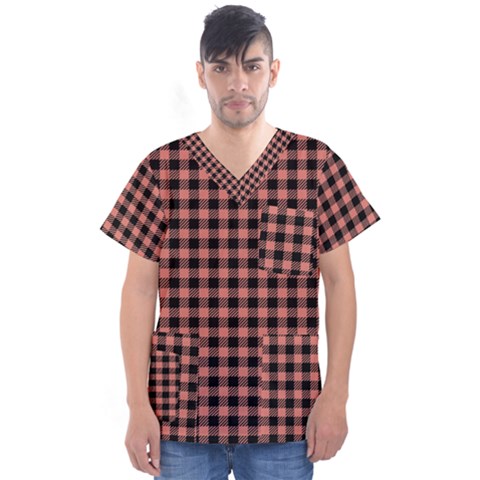 Straight Black Pink Small Plaids  Men s V-neck Scrub Top by ConteMonfrey