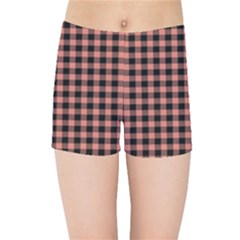 Straight Black Pink Small Plaids  Kids  Sports Shorts by ConteMonfrey