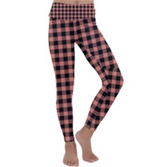 Straight Black Pink Small Plaids  Kids  Lightweight Velour Classic Yoga Leggings by ConteMonfrey