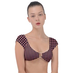 Straight Black Pink Small Plaids  Cap Sleeve Ring Bikini Top by ConteMonfrey