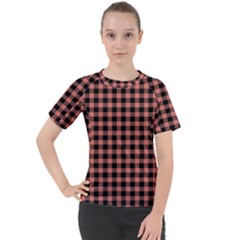 Straight Black Pink Small Plaids  Women s Sport Raglan Tee