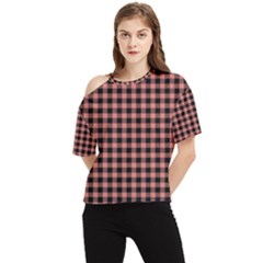 Straight Black Pink Small Plaids  One Shoulder Cut Out Tee by ConteMonfrey