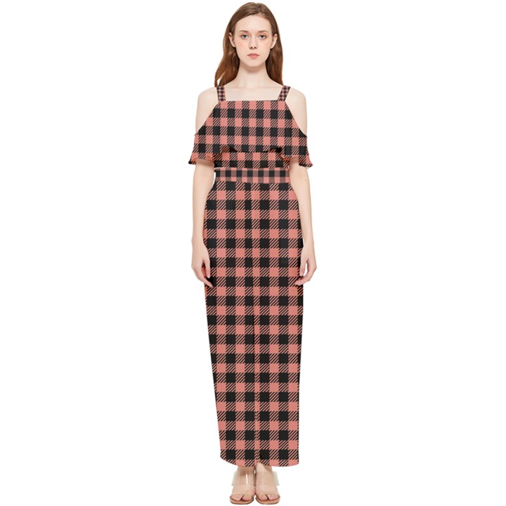 Straight Black Pink Small Plaids  Draped Sleeveless Chiffon Jumpsuit