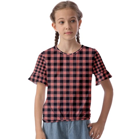 Straight Black Pink Small Plaids  Kids  Cuff Sleeve Scrunch Bottom Tee by ConteMonfrey