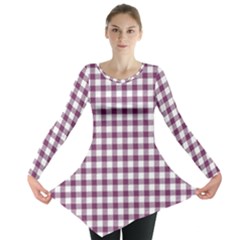 Straight Purple White Small Plaids  Long Sleeve Tunic  by ConteMonfrey