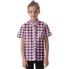 Straight Purple White Small Plaids  Kids  Short Sleeve Shirt by ConteMonfrey