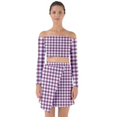 Straight Purple White Small Plaids  Off Shoulder Top With Skirt Set by ConteMonfrey