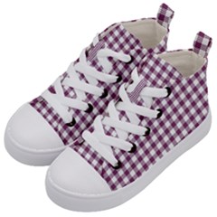 Straight Purple White Small Plaids  Kids  Mid-top Canvas Sneakers