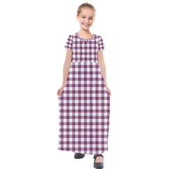 Straight Purple White Small Plaids  Kids  Short Sleeve Maxi Dress by ConteMonfrey