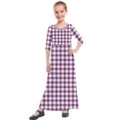 Straight Purple White Small Plaids  Kids  Quarter Sleeve Maxi Dress by ConteMonfrey