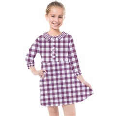 Straight Purple White Small Plaids  Kids  Quarter Sleeve Shirt Dress by ConteMonfrey