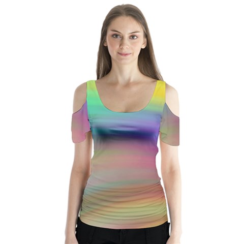 Background-rainbow Butterfly Sleeve Cutout Tee  by nateshop