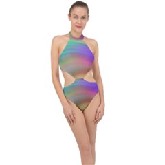 Background-rainbow Halter Side Cut Swimsuit