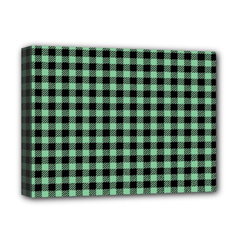 Straight Green Black Small Plaids   Deluxe Canvas 16  X 12  (stretched)  by ConteMonfrey