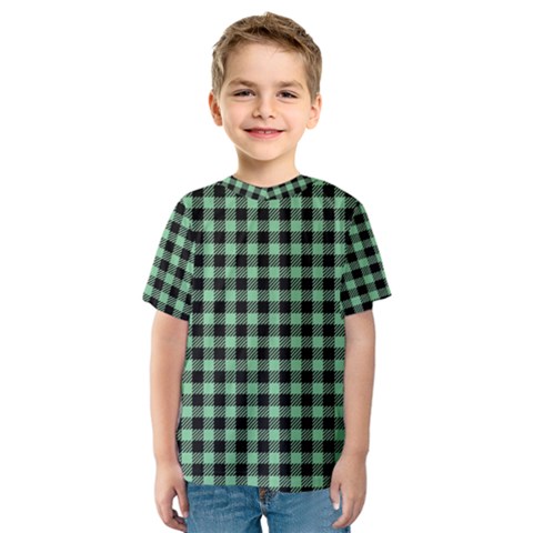 Straight Green Black Small Plaids   Kids  Sport Mesh Tee by ConteMonfrey