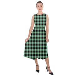 Straight Green Black Small Plaids   Midi Tie-back Chiffon Dress by ConteMonfrey