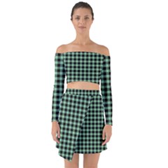 Straight Green Black Small Plaids   Off Shoulder Top With Skirt Set by ConteMonfrey