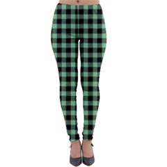 Straight Green Black Small Plaids   Lightweight Velour Leggings by ConteMonfrey